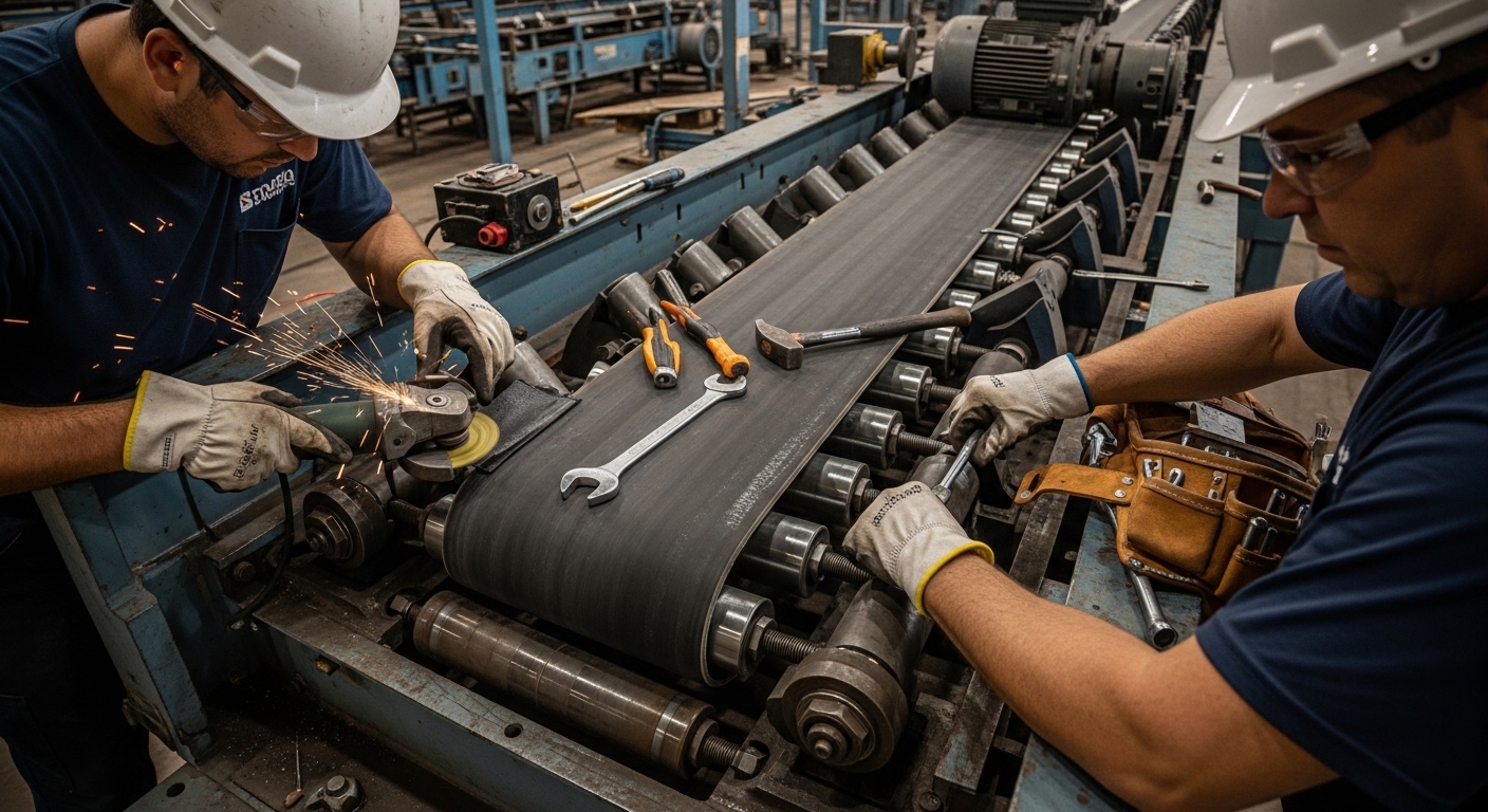 Reparación de transportadores industriales de banda y rodillos