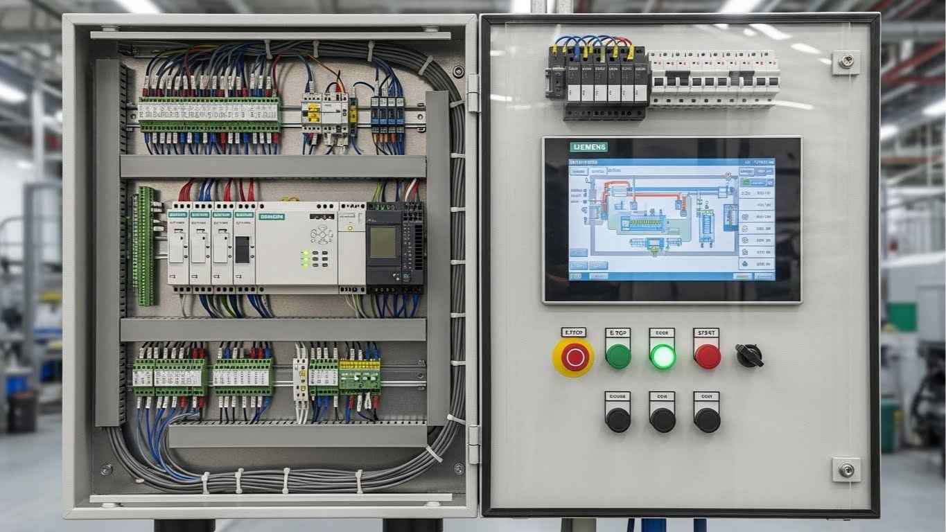 Panel de control PLC para automatización industrial